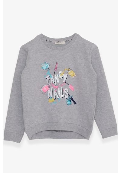 Breeze Kız Çocuk Sweatshirt Renkli Oje Baskılı 6-12 Yaş, Gri Melanj Gri