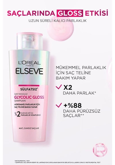 Glycolic Gloss Mükemmel Parlaklık 2'li Saç Bakım Seti: Şampuan & Laminasyon Bakım pktelsglyclcglssmpsacbkmsetsmplmns-10483