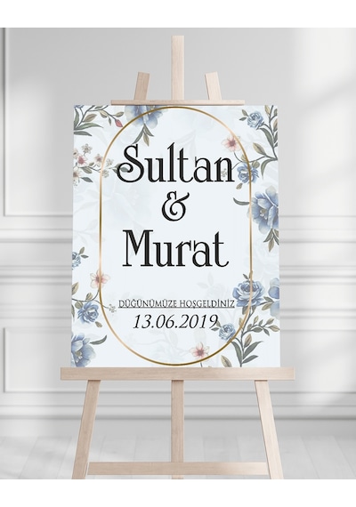 Söz Nişan Düğün İçin 50x70 Karşılama Panosu - Renkli Çiçek Tasarımlı 010 Beyaz