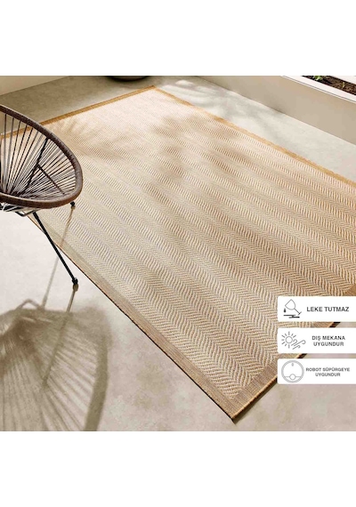 Ocean Home Textile Leke Tutmaz İç Dış Mekan Bej Renk Balıksırtı Halı Kilim 80 X 200 Cm Bej