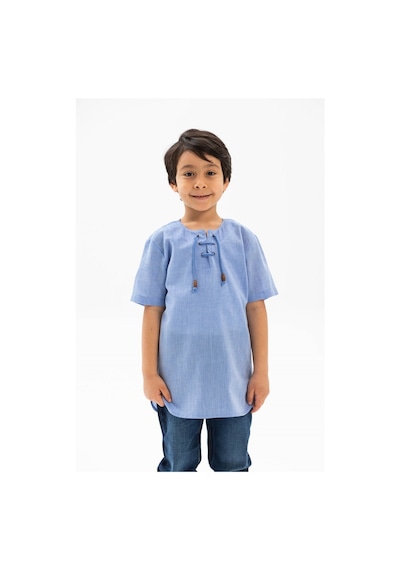 Eliş Şile Bezi Kısa Kol Şile Bezi Zımbalı Erkek Çocuk Tshirt Mavi 3032