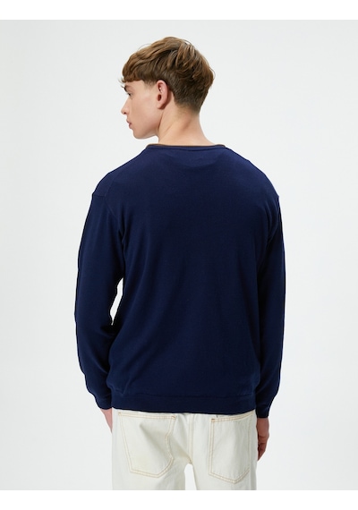 Koton V Yaka Kazak Triko Slim Fit Uzun Kollu Lacivert 4wam70116ht725 Lacivert
