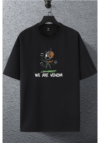 Unisex Kadın Erkek Venom Groot Marvel Karakter Baskılı Oversize T-shirt Siyah1 Mck2166 Siyah