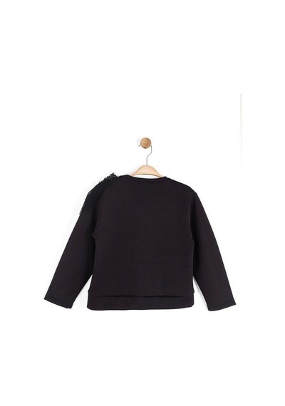Kız Çocuk Dalgıç Kumaş Pullu Sweatshirt-16128 Siyah