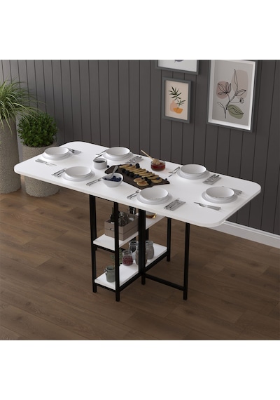 Asra Trend Metal Ayaklı Katlanır Mutfak Masası KM-31 %100 MDF Akıllı Yemek Masası Beyaz