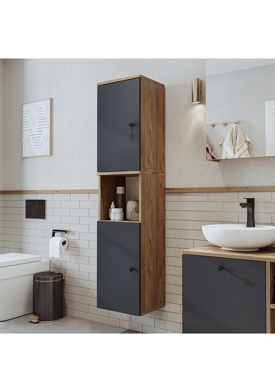 Banyo Dolabı Mat Mdf 150 X 35 Cm Boy Dolabı Atlantik Çam - Antrasit