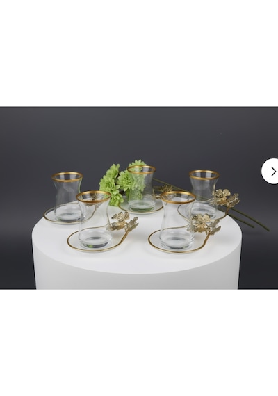 Çnr Home Collection Özel Seri 6 'lı Yaldizli Kelebek Detayli Çay Takimi Gold