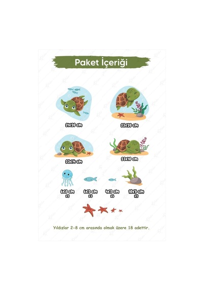 Sevimli Kaplumbağalar Ve Deniz Canlıları Çocuk Bebek Odası Duvar Cam Dolap Sticker Seti