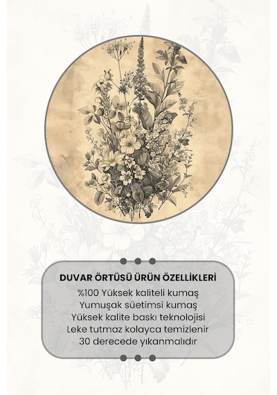 Vintage Çiçek Demeti Desenli Duvar Halısı Duvar Örtüsü Tapestry Süet Dokulu Kumaş