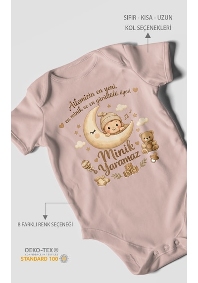 Morivokids Ailemizin En Yeni Yazılı Kısa Kollu Bebek Body %100 Pamuk Pastel Pembe