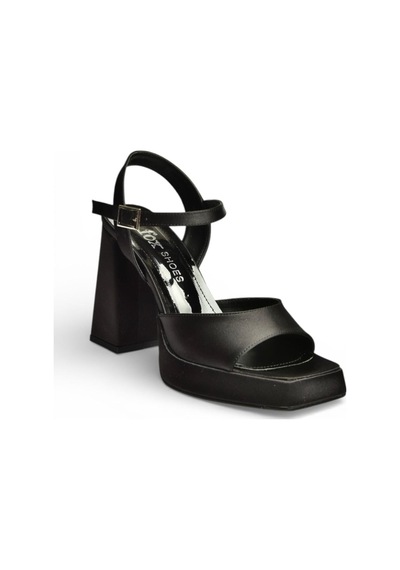 Fox Shoes Y246055004 Siyah Kumaş Kalın Platform Topuklu Abiye Ayakkabı Siyah