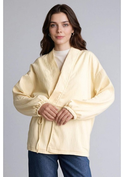 Defacto Regular Fıt V Yaka Krinkıl Kumaş Blazer Ceket H4035ax26spyl251 Sarı-yl251
