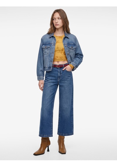 Koton Kemerli Cepli Normal Bel Pamuklu Kısa Geniş Paça Denim Pantolon - Crop Wide Leg Jeans Koyu İndigo 7wal40249md