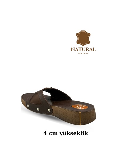 Sermoda Hakiki Deri Kadın Terlik - Halluks Valgus Destekli Jel Taban Kadın Terlik Kahve