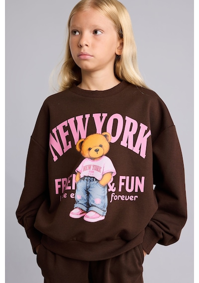 Defacto Relax Fit Bisiklet Yaka Ayıcık Baskılı Sweatshirt Kız Çocuk I4157a826aubn267 Kahve-bn267