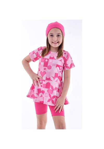 Zuzunga Kalp Desenli Pembe Kız Çocuk Boneli Mayo Takımı