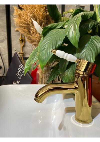 İsaoğlu Yapı Gold Lavabo Bataryası Altın Lavabo Musluğu Porsalen Kulp Country Tasarım Gold Batarya Gold