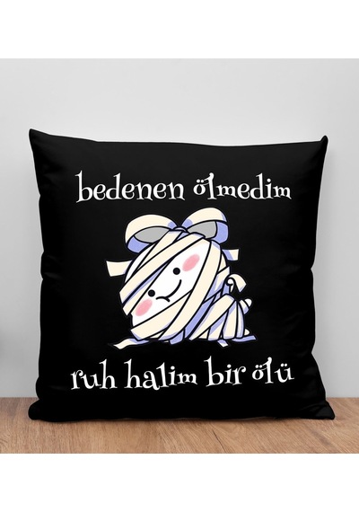 Bk Gift Ruh Halim Bir Ölü Tasarımlı Siyah Kırlent Yastık, Arkadaşa Hediye, Ev Dekorasyonu, Ev Hediyesi-1
