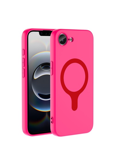 Apple iPhone Uyumlu 16e Kılıf M-safe Şarj Özellikli Zore Aris Silikon Kapak - Koyu Pembe