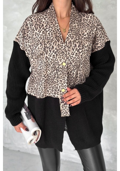Femelle Kadın Kahverengi Standart Beden Leopar Desen Triko Detaylı Tasarım Oversize Kot Ceket Femelle Kadın Kahverengi Standart Beden Leopar Desen Triko Detaylı Tasarım Oversize Kot Ceket