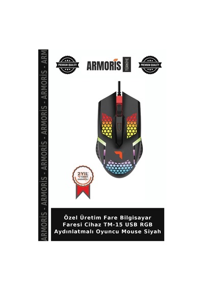 Özel Üretim Fare Bilgisayar Faresi Cihaz Tm-15 Usb Rgb Aydınlatmalı Oyuncu Mouse Siyah
