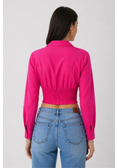 Trend Alisse Kadın Fuşya Vucuda Oturan Beli Lastikli Korse Crop Gömlek