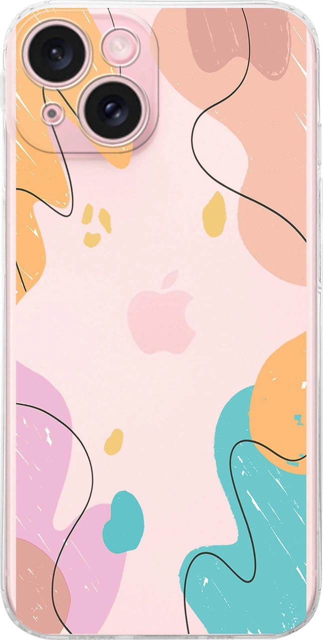 Apple Uyumlu iPhone 15 Kamera Korumalı Karışık Renkler Tasarımlı Şeffaf Kılıf