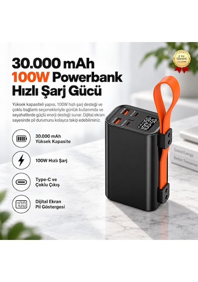 Powerbank 100w Hızlı Şarjlı 30.000 Mah Powerbank Çoklu Portlu Taşınabilir Şarj Cihazı-1756 Siyah