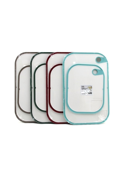 Qlux L-01009 Kitchenq Plastik Kesim Panosu Seti 2 Parça - 19x24 Cm Ve 23,3x35,5 Cm, Renkli Silikon Kenarlı- 8'li Paket Diğer