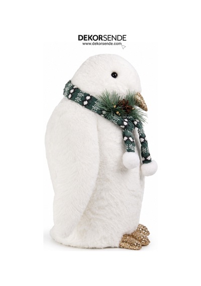 Yılbaşı Figürü Penguen Yeşil Atkılı Beyaz 53 Cm