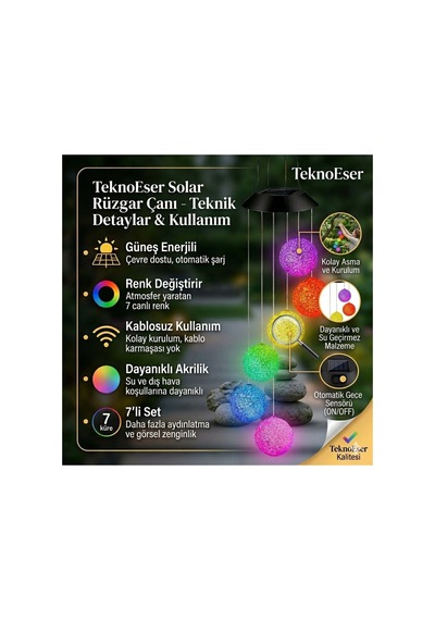 Solar Sarkit Bahçe Lambası 6'lı Renk Değiştiren Led Küre Güneş Enerjili Dış Mekan