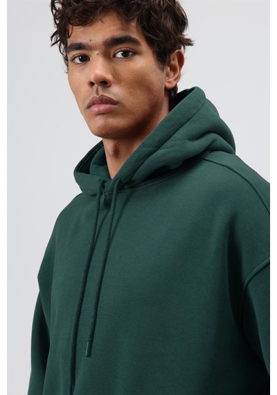 Vamos Basic Oversize Yıkamalı Hoodie Nefti Yeşil