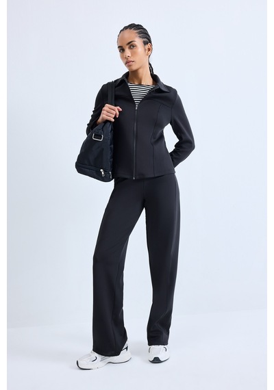 Defacto Standart Fit Fermuarlı Gömlek Yaka Skuba Dalgıç Kumaş Basic Hırka H8525ax26aubk81 Siyah-bk81
