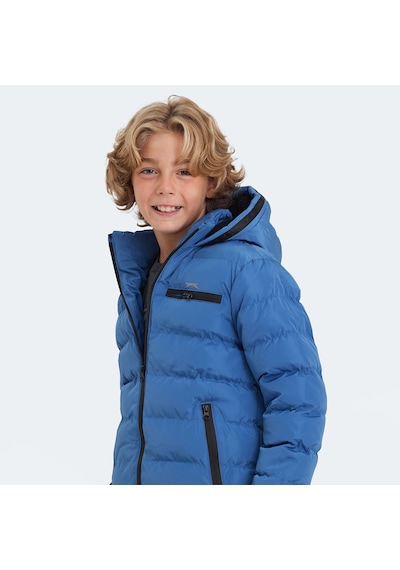 Slazenger CAPTAIN Çocuk Kapüşonlu Şişme Saks Mavi Mont & Kaban