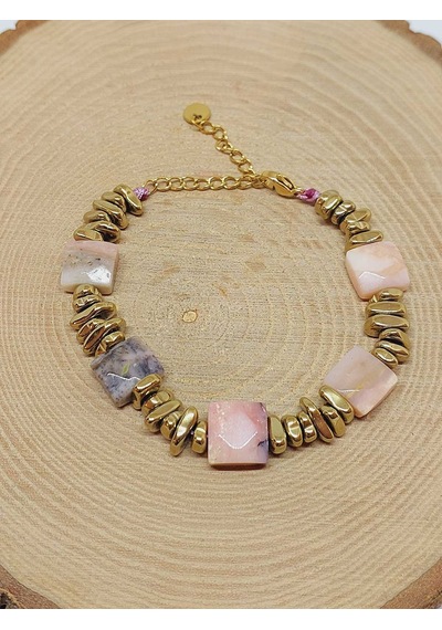 Pembe Opal Taşı Tasarım Bileklik 55910 Çok Renkli