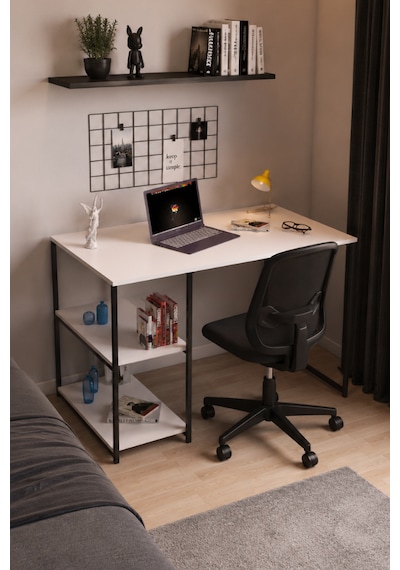 Reyo Falez 2 Raflı Çalışma Masası 60x120 - Bilgisayar Ofis Ders Masası Beyaz