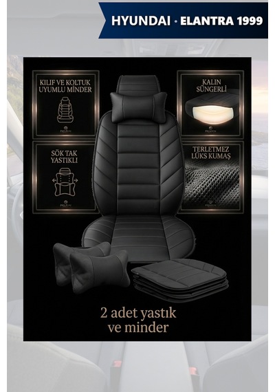 Hyundai Elantra 1999 Uyumlu Premium Lüks Siyah Renk 2 Adet Minder Ve Yastık
