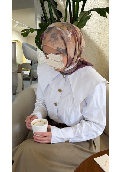 Qalortex Scarf Pamuklu Soft Roza Desen Eşarp-gül Kurusu