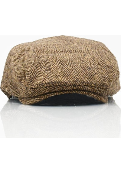 Külah Erkek Kasket Balıksırtı Flat Cap Termal Yün Şapka-Camel