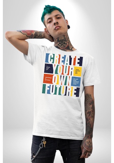 Geleçeği Seninle Planlayalım Unisex Unisex Beyaz Organik Baskılı T-shirt Penye Yüksek Kalite Beyaz
