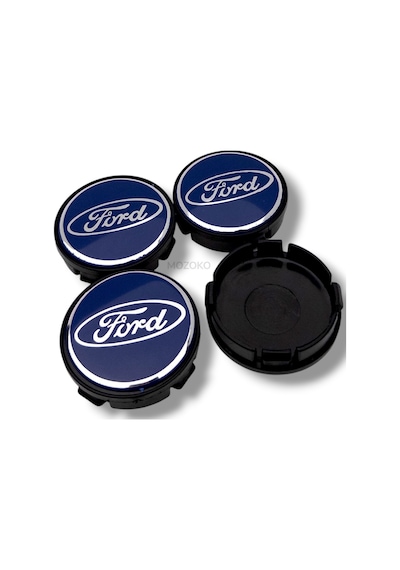 For Logolu 56 Mm Lacivert Geçmeli Jant Göbeği Kapak Seti, 4 Adet Krom Görünümlü