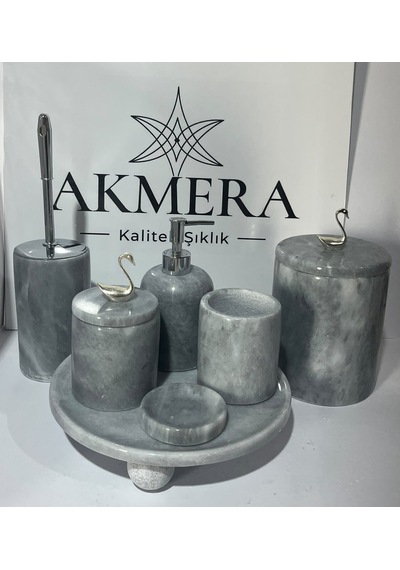 Lüks Gri Mermer Top Ayaklı 7 Parça Banyo Seti
