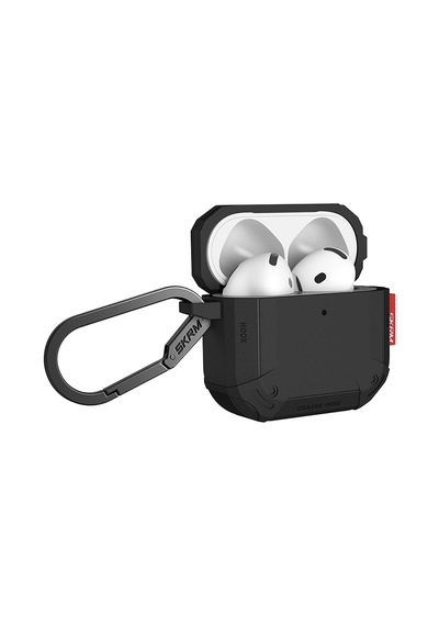 Apple Uyumlu AirPods 4 Kılıf Airbagli 360 Derece Tam Koruma Skinarma Mecha Ce Askı Aparatlı Kılıf Siyah