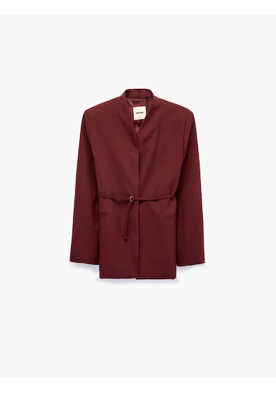 Koton Kemerli Kruvaze Yaka Uzun Kollu Blazer Ceket Bordo 7wak50012pw