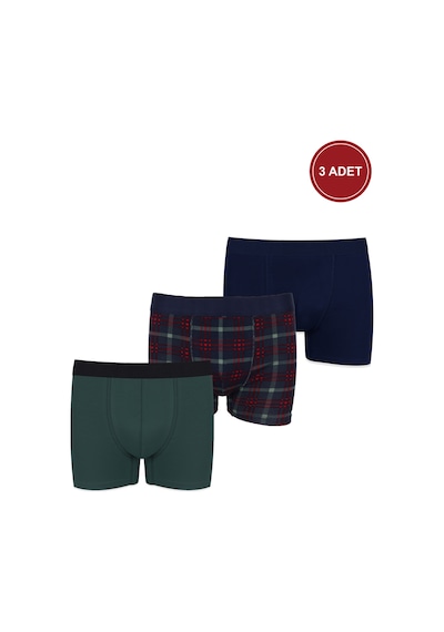 Koza İç Giyim Erkek Üçlü Pamuklu Likralı Boxer Ko9003bx Lacivert - Yeşil
