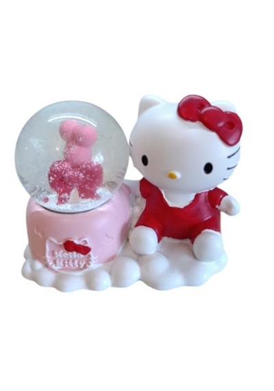 Kırmızı Renk Hello Kitty Figürlü 9cmx8cm Ebat Pilli Işıklı Dekoratif Kar Küre 9cmx8cm