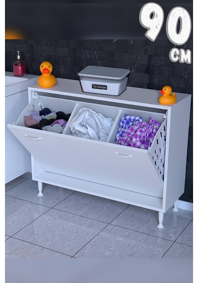 Söke Çamaşır Sepetli Çok Amaçlı Banyo Dolabı 14 Farklı Renk Seçeneği Beyaz