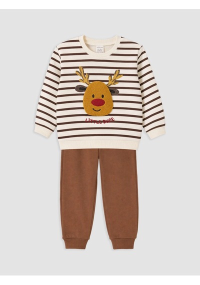 LC Waikiki Lcw Baby Kahverengi Yılbaşı Temalı Erkek Bebek Takım Brown Strıped
