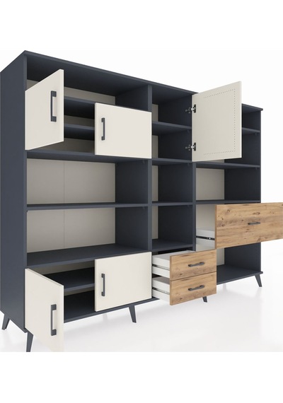 Hyperion Dolap 13 Raflı 3 Çekmeceli 5 Kapaklı 220x44x163 Antrasit Antrasit-aytaşı/çam