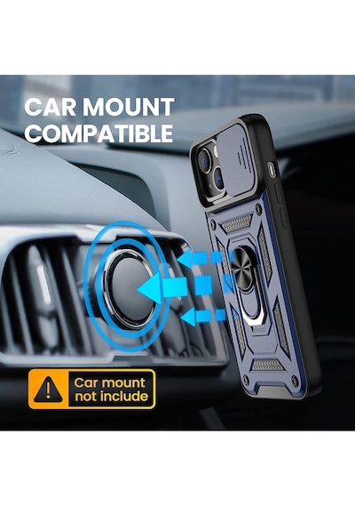 Apsuwa Apsuwa Apple Uyumlu iPhone 13 Kılıf Sert Silikon Tank Aramid Sürgülü Vega Yüzüklü Lacivert